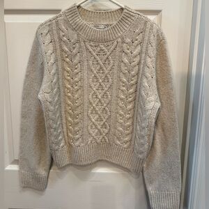 Women's Lush Cream Cable Knit Sweater with Pearl Design